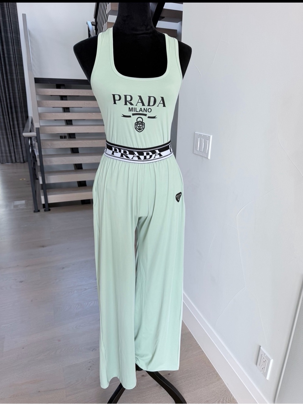 Prada Mint Green Top with Wide-Leg Pants with pockets Matching set size M - Picture 3 of 11